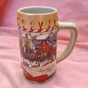 Vintage Budweiser 1986 B Series Christmas Clydesdale Ceramic Beer Stein Mug